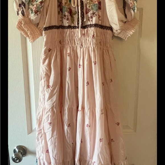 Anthropologie Pink Floral Maxi Dress Puff Sleeve - Picture 5 of 7
